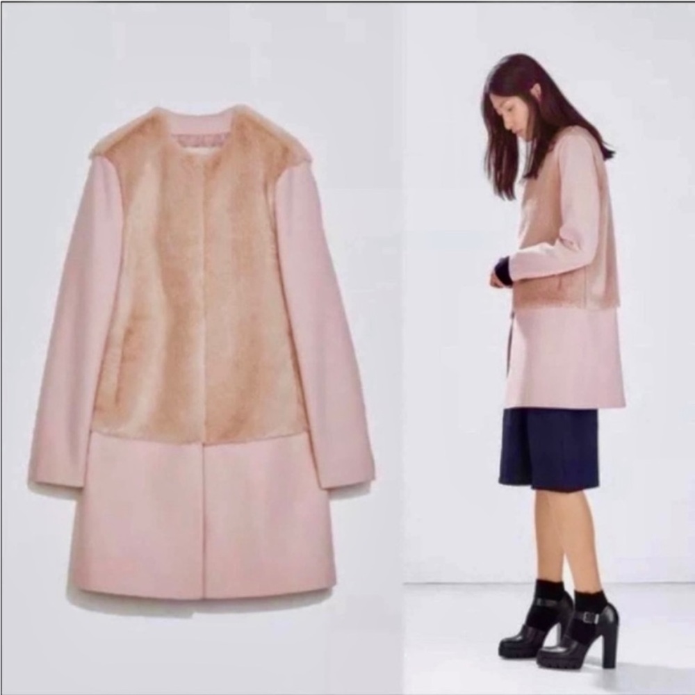 Zara - Elegant Pink Faux Fur Women's Coat